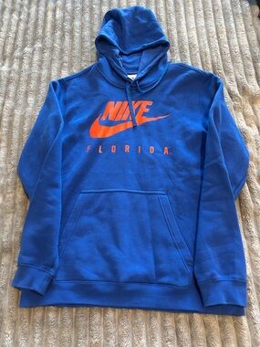 Nike Blue Hoodie with Orange Nike Swoosh and Florida Text